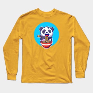 Cute Panda Eating Noodle Ramen With Chopstick Cartoon Long Sleeve T-Shirt